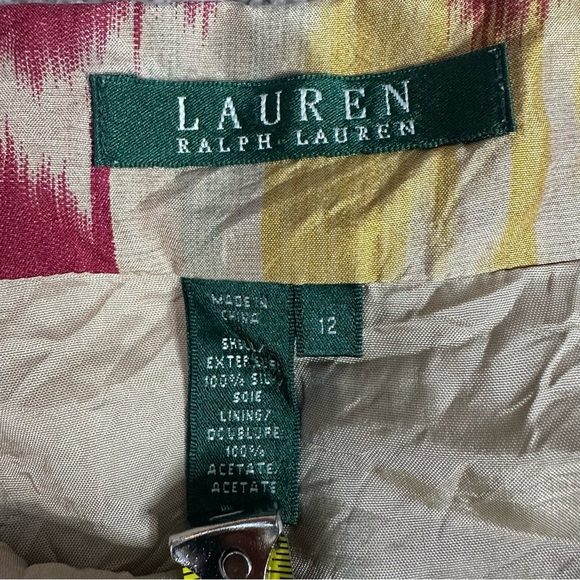 Lauren Ralph Lauren Pleated 100% Silk Skirt 12 Aztec ethnic western pockets full - Picture 4 of 9